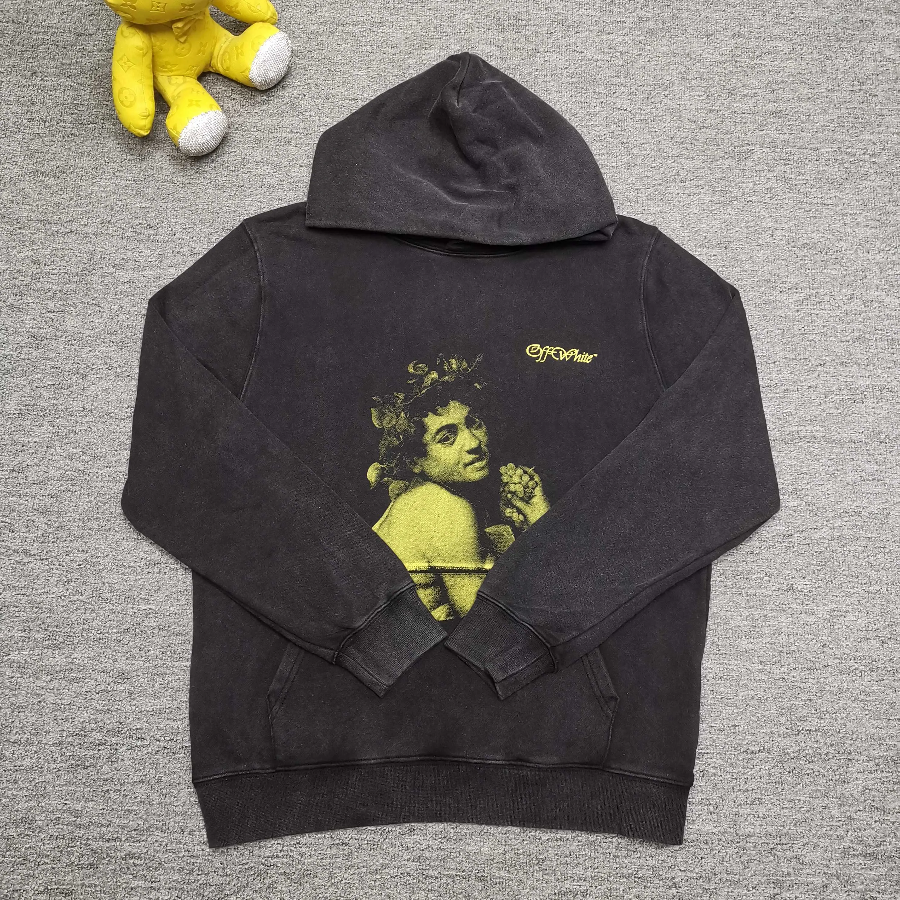 off white 25ss religious portrait oil painting 460g washed hooded sweatshirt Color: washed black Size: S M L XL P410